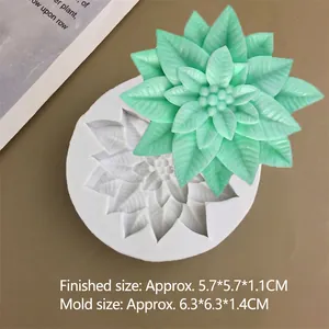 Macro detail of holly leaf silicone mold showing dimensions and 3D floral textures