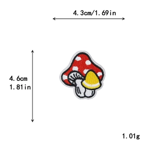 Red mushroom embroidered patch for DIY clothing with dimensions 4.3cm by 4.6cm
