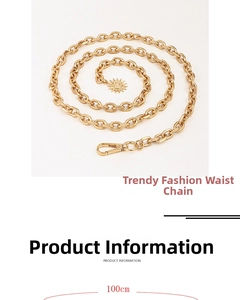 Detailed 100cm golden link waist chain with sun pendant and lobster clasp for dresses