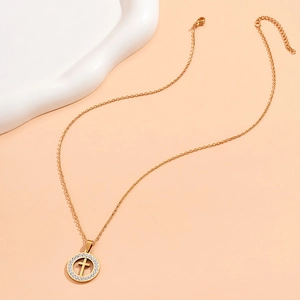 Minimalist gold stainless steel cross pendant necklace with sparkling crystal halo