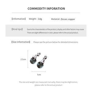 Detailed size and weight chart for zircon drop earrings with copper silver finish