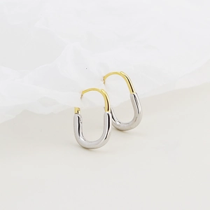 Orecchini a cerchio a forma di U in argento S925 con placcatura bicolore in oro