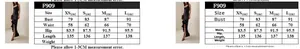 Size chart for slim fit black maxi dress with ruffle details, featuring measurements XS to L
