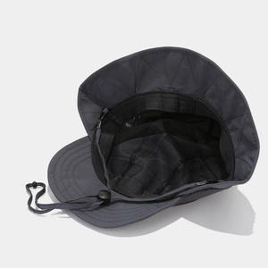 Quick-dry dark grey sun hat with breathable mesh lining and adjustable chin strap