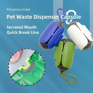 Portable Pet Poop Bag Dispenser Capsule Waste Bag Holder With Carabiner Hook Plastic Dog Outdoor Walking Waste Bag Case