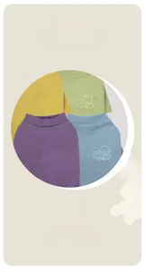 Close-up of ribbed pet shirt fabric with heart embroidery and colorful texture detail
