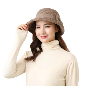 Women's vintage brown houndstooth cloche hat with stylish brim for autumn outings