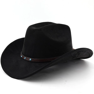 Classic black faux suede cowboy hat with turquoise studded leather band decoration