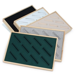 Solid wood jewelry display trays with velvet lining for rings and earrings in five colors