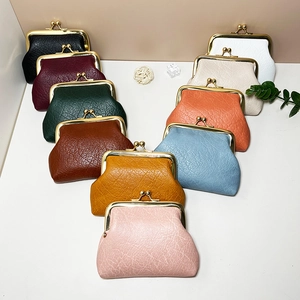 Vintage Coin Purse Mini PU Leather Lychee Texture Kiss Lock Metal Buckle Small Change Pouch For Women Retro Wallet
