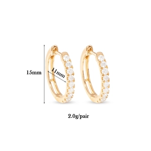 Detailed view of luxury gold hoop earrings with dimensions 15mm and 2g weight