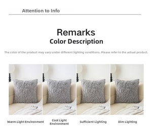Long plush pillow cover color comparison in warm, cool, and natural lighting environments