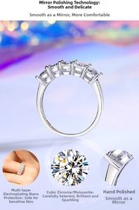 Detailed close-up of S925 sterling silver ring featuring five brilliant round-cut gemstones