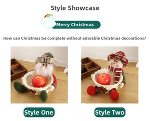 Detail of Christmas Santa and snowman woven baskets for holiday candy and gift storage