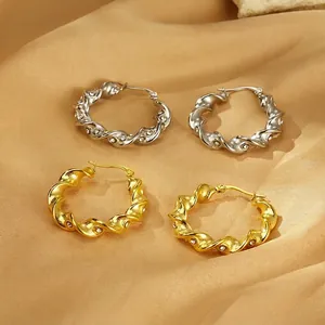 Twisted Stainless Steel Hoop Earrings With Rhinestone Spiral Geometric Design Elegant Fashion Jewelry For Women