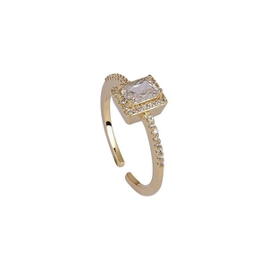 Elegant gold square zircon open ring with minimalist adjustable design for women