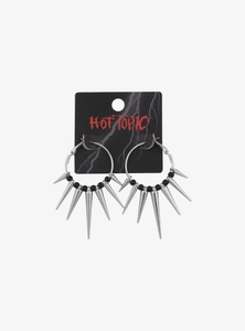Punk Hoop Earrings With Alloy Spikes And Beads Goth Dark Style Hip Hop Unisex Geometric Jewelry Accessory