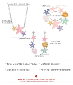Tabella taglie dettagliata per set gioielli con stelle marine, conchiglie e perle