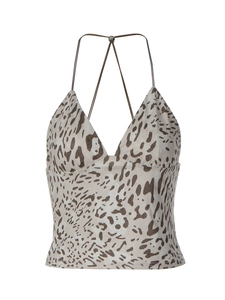 Camisole léopard à fines bretelles et col en V sur fond blanc style français
