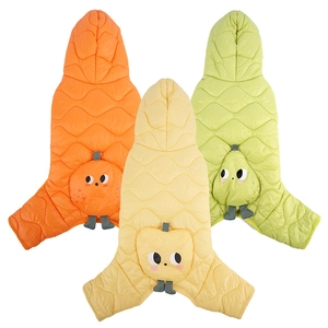 Padded winter dog coat with fruit cartoon pockets for small pets like Teddy or Bichon
