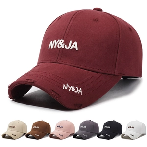 Distressed Cotton Baseball Cap Letter Embroidery Broken Brim Adjustable Sun Shade Outdoor Streetwear Hip Hop Retro Unisex