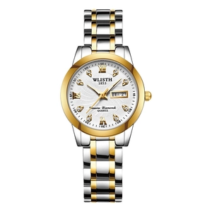 Classic two-tone stainless steel quartz watch for women with day date calendar display