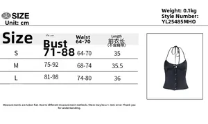 Detailed size chart for halter neck button-up camisole with bust and waist measurements