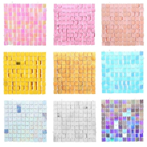 Detailed grid showing 9 color variants of shimmering sequin wall background panels