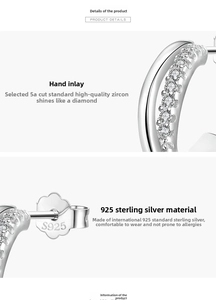 Macro detail of S925 sterling silver C-hoop earring with 5A cubic zirconia and hallmark