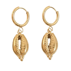 Vintage 18k gold plated conch shell drop earrings with hoop buckles for women