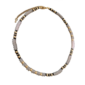 Modern Agate beaded necklace with grey and black stones and gold-tone spacers