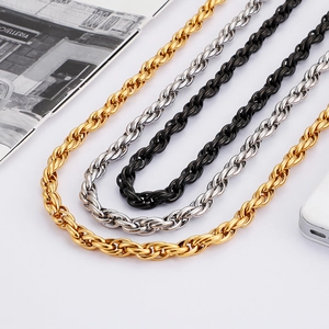 Mens titanium steel interlocking O-chain necklaces in gold, silver and black finishes
