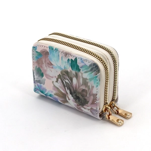 Floral print dual zipper card holder purse for women with large storage capacity