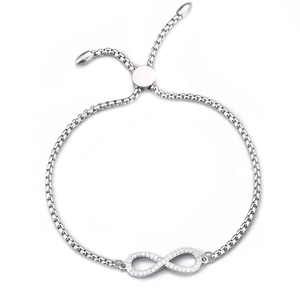Bracciale a catena regolabile con simbolo dell'infinito e zirconi cubici scintillanti