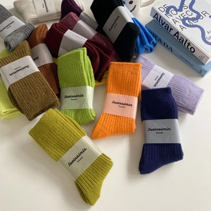 Colorful wool slouch socks for women in multiple solid colors, rib-knit winter warm style
