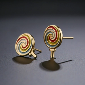 Lollipop swirl earrings in 18k gold plated copper with colorful enamel and zircons