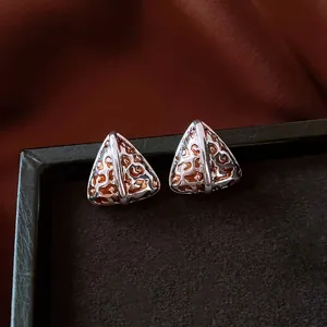 Triangle Leopard Print C-Shape Stud Earrings With 925 Sterling Silver Earring Post 14K Gold Plated Vintage