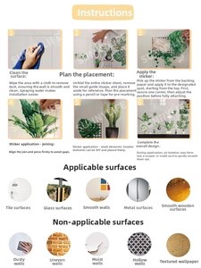 Detailed 6-step installation guide and surface compatibility for waterproof plant wall decals