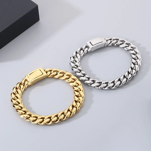 Minimalist 12mm Miami Cuban link bracelets in gold and silver stainless steel finish