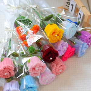Colorful handmade chenille stem flower bouquet with roses and tulips for gift