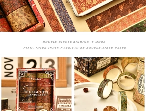 Detail of vintage landscape washi tape set with 12 rolls of traditional Chinese scenery