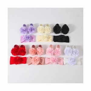 Lot de 7 bandeaux bébé en tricot doux et parure de chaussures à fleurs multicolores