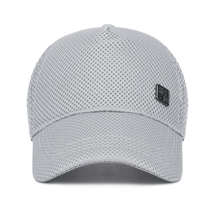 Breathable dark gray mesh baseball cap with adjustable structure and side decorative plate