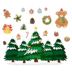 Adesivi natalizi per finestre ad acquerello con Babbo Natale, alberi e pan di zenzero