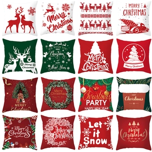 Christmas Pillowcase Cushion Cover Peach Skin Polyester Decorative Festive Reindeer Snowman Print Home Sofa Party Decor