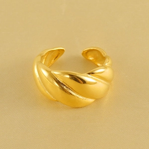 Polished 18k gold plated stainless steel croissant twisted open ring for men and women