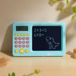 Blue kids' math training tablet with dual LCD screens and physical numeric keypad