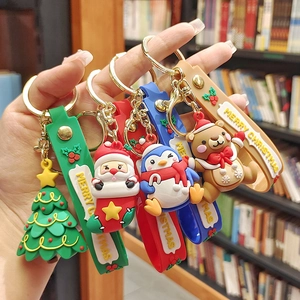 Cartoon Christmas Keychain PVC Soft Rubber Santa Claus Snowman Reindeer Tree Bag Pendant Festive Holiday Gift Cute