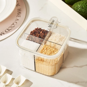 Transparent Plastic Seasoning Box Multiple Compartments Spice Organizer Container Moisture Proof With Spoons For Kitchen