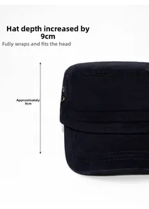 Detail showing deep 9cm crown and side metal eyelets of this blue cotton cadet cap